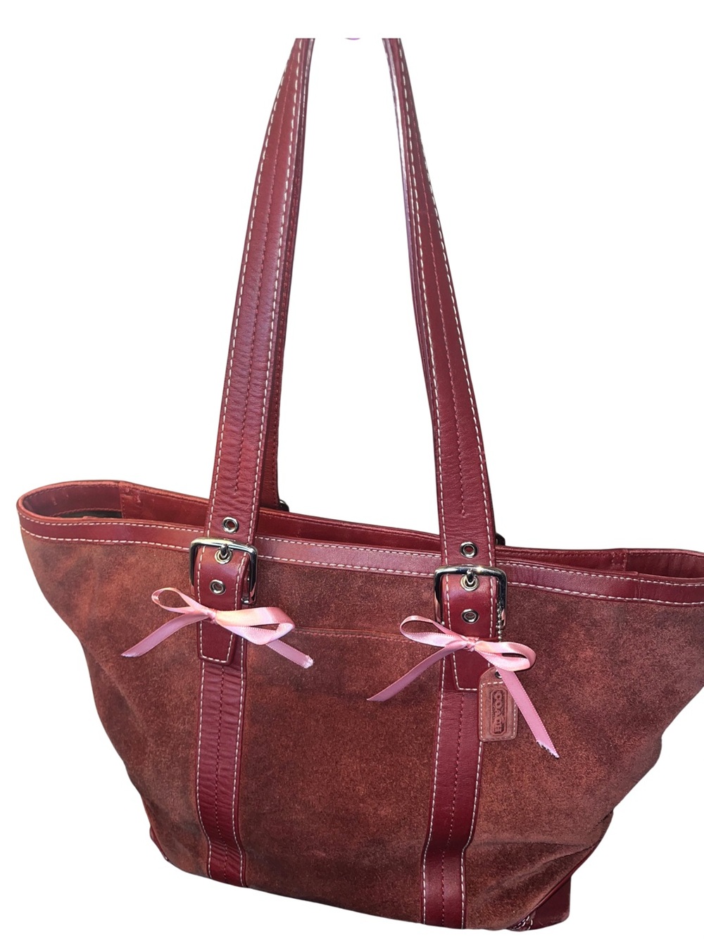 Coach Burgundy Suede Tote - Picture 4 of 15